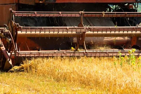 Modern tractor in the field with complex for the plowing. The concept of work in Stock Photos