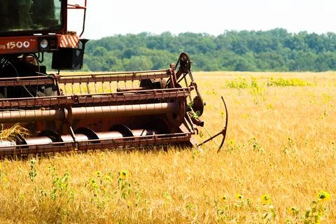 Modern tractor in the field with complex for the plowing. The concept of work in Stock Photos