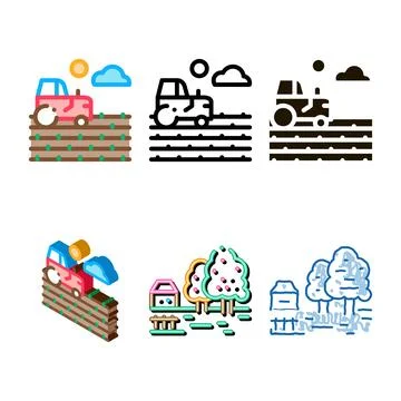 Modern tractor on field icon vector outline Stock Illustration