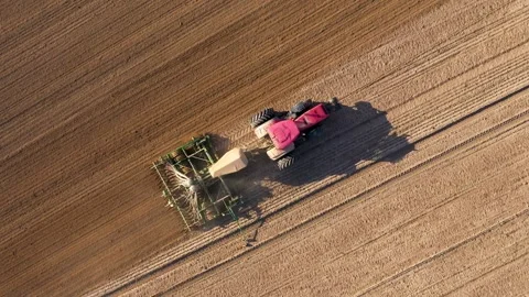 Modern tractor machine seeding corn in agricultural field 库存影片 313357197
