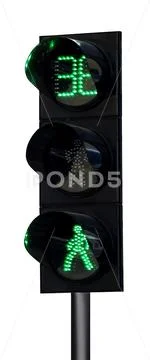 Modern traffic light with timer and pedestrian signals isolated on ...