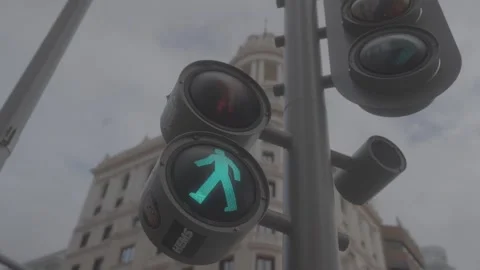 Modern traffic lights in Madrid, Spain Stock Footage 345030036