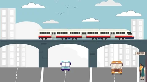 Modern train and buses are driving. Stock Footage 250255295