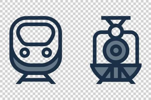 Modern train and industrial crane icons in dark blue Stock Illustration
