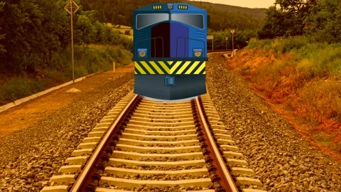 Modern train approaching the train station. Moving animation. Stock Footage 162877048