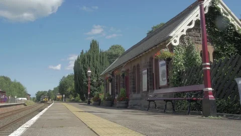 Modern Train Arriving - Small Village Station - Conductor and Single Passenger Stock Footage 84474591