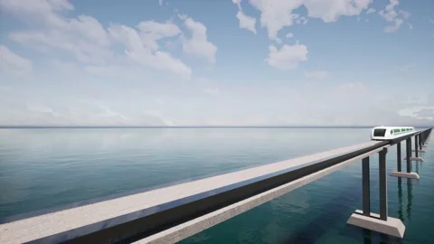 Modern train maglev hyperloop on sea Futuristic transport Stock Footage 144276283