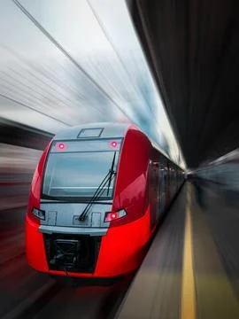 Modern train in motion and blur, Russian Railways trains of Moscow and MCC. Stock Photos