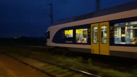 Modern Train at Night Stock Footage 139567232