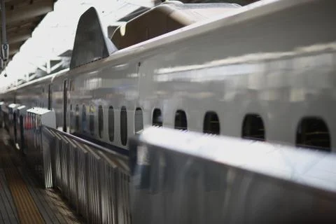 Modern train at the platform at the train station. Japan. Foto stock