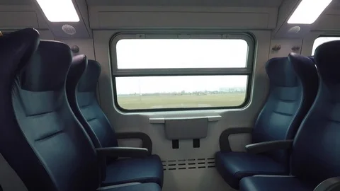 Modern train seats. Shooting inside the train in motion Stock Footage 74525558