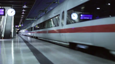 Modern Train Station with People and Train Dynamic  in 1080p HD Stock Footage