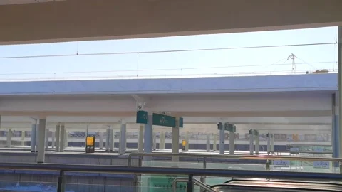 Modern Train Station Platform With Clear Blue Sky Stock Footage 333576476