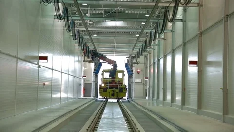 A modern trainwash. Dolly shot. FULL HD Video stock 82650330