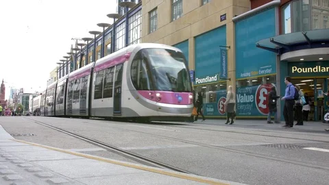 Modern Tram Birmingham UK Stockbeeldmateriaal 78683047