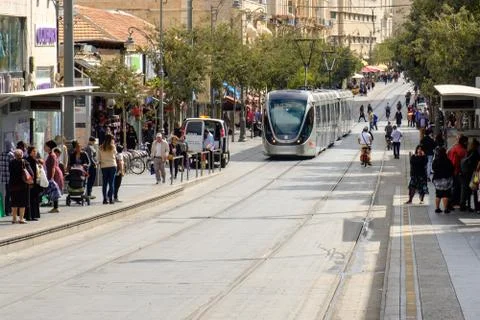 Modern tram in Jerusalem Stock Photos
