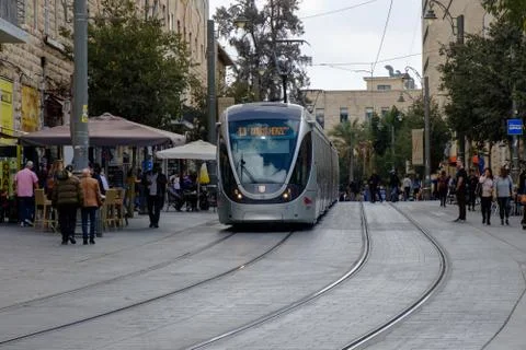 Modern tram in Jerusalem Stock Photos