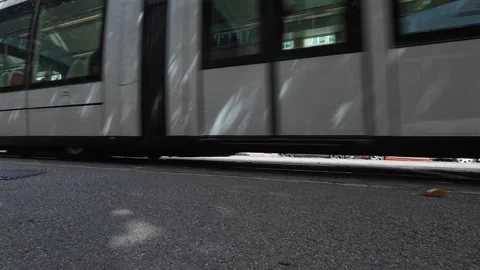 Modern Tram Moving Through the Streets of Strasbourg Stock Footage 344060680