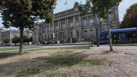 Modern Tram Moving Through the Streets of Strasbourg Stock Footage 344060736