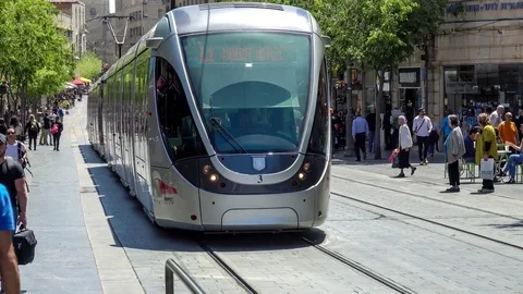 Modern tram in old Jerusalem Stock Footage 75059999