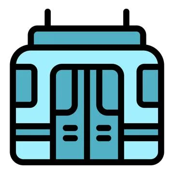 Modern tram or train front view with open doors, public transport icon Stock Illustration