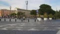 Modern tram with passengers moving in city center, public transportation HD Footage