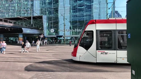 Modern Tram Passing Den Haag Centraal Station Stock Footage 342342243