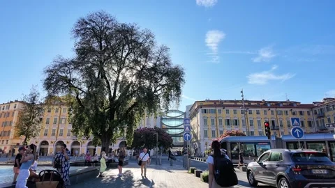 Modern tram passing through Garibaldi city square 스톡 동영상 336922373