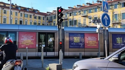 Modern tram passing through Garibaldi Square Stock Footage 336922408