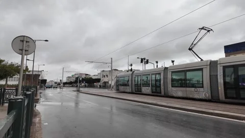 Modern tram passing through Rabat city center, Morocco – June 4, 2026 Video stock 334055696