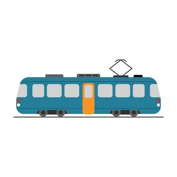 Modern Tram Side View Illustration – Flat Urban Public Transportation Graphic Stock Illustration