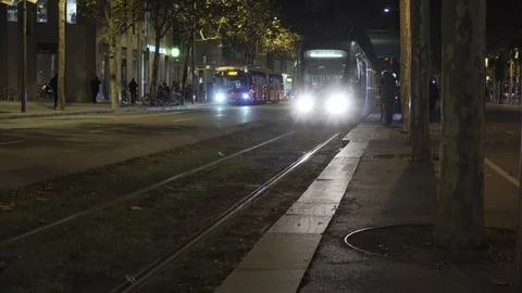 Modern tramway circulating in the city Video stock 98058669