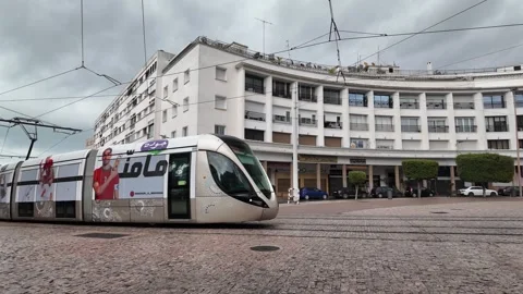 Modern Tramway Passing Through Downtown Rabat, Morocco November 13, 2025 스톡 동영상 324895806