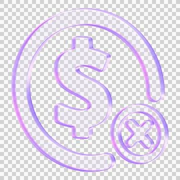Modern translucent 3D icon showing dollar sign with cross mark for payment .. Stock Illustration