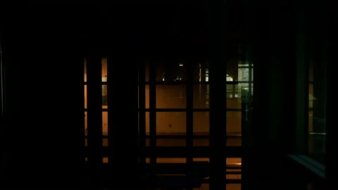 Modern transparent glass elevator moving up in skyscraper or shopping center. Video stock 150254867