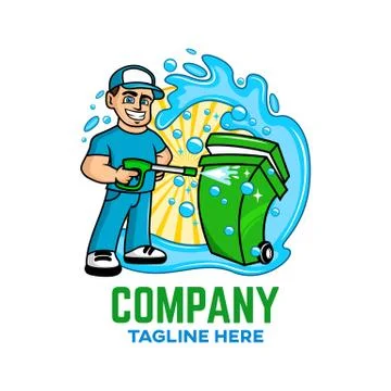 Modern Trash can with a guy logo. Vector illustration. Stock Illustration