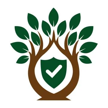 Modern Tree with Shield Icon Logo Design for Eco Friendly Business, Insurance Co Stock Illustration