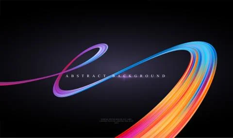 Modern trending abstract black background with curving bright full color ribbon Stock Illustration