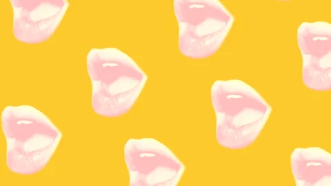 Modern trendy background with open mouth or lips on a yellow background. motion Stock Footage 245476913