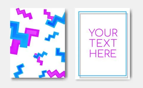 Modern trendy flyer concept with geometric pattern purple blue memphis zigzag Stock Illustration