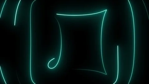 Modern trendy square with roundness corners. Blue neon glowing in black back Stock Footage 247584490