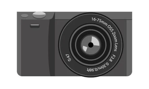Modern trendy tiny mirrorless camera icon with zoom lens for logo. High detailed Stock Illustration