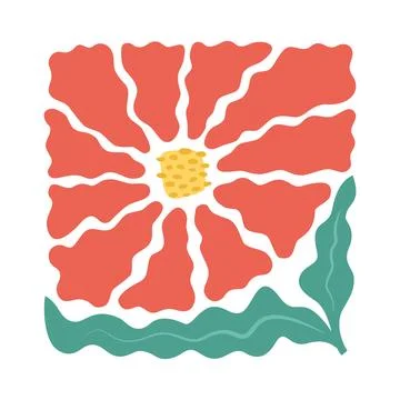Modern trendy wavy vector wall art, print, card, stamp with red wavy flowers Stock Illustration
