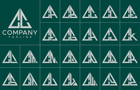 Modern triangle letter C logo design template set. Simple line C initial logo. Stock Illustration