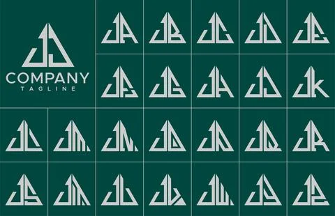 Modern triangle letter J logo design template set. Simple line J initial logo. Stock Illustration