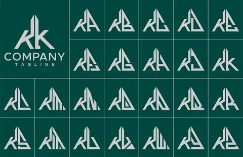 Modern triangle letter K logo design template set. Simple line K initial logo. Stock Illustration