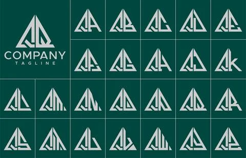 Modern triangle letter Q logo design template set. Simple line Q initial logo. Stock Illustration