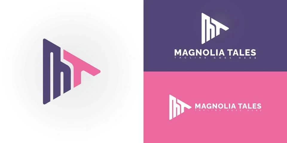 Modern triangle vector initial letter MT or TM logo in purple-pink color Ilustración de archivo
