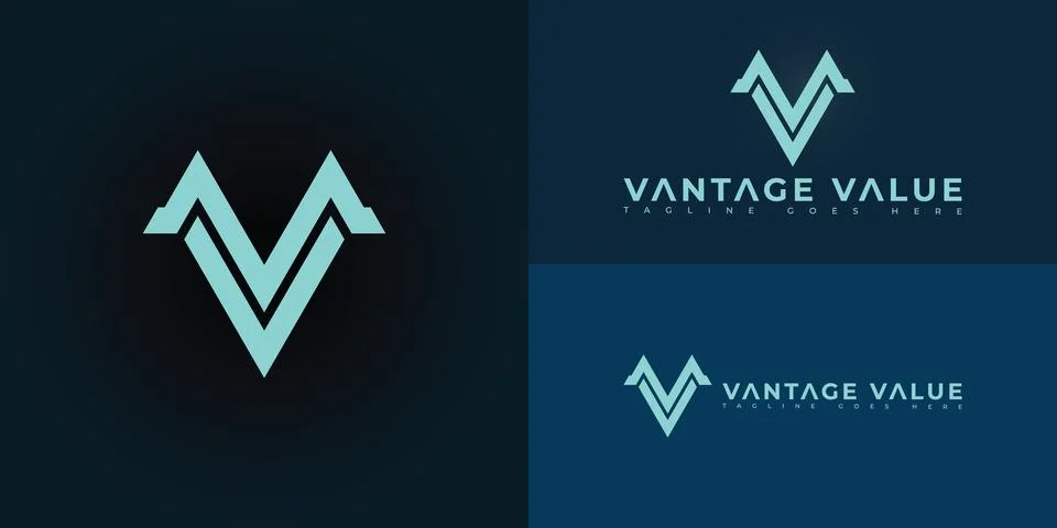 Modern triangle vector logo initial letter V or VV in blue color Stock Illustration