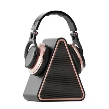 Modern Triangular Mobile Music Speaker with Headphones. 3d Rendering 스톡 일러스트